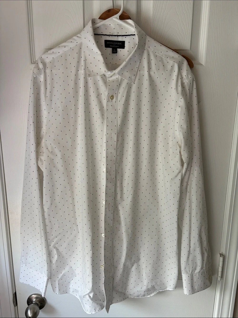 Banana Republic White Dress Shirt with Navy Micro-Dot